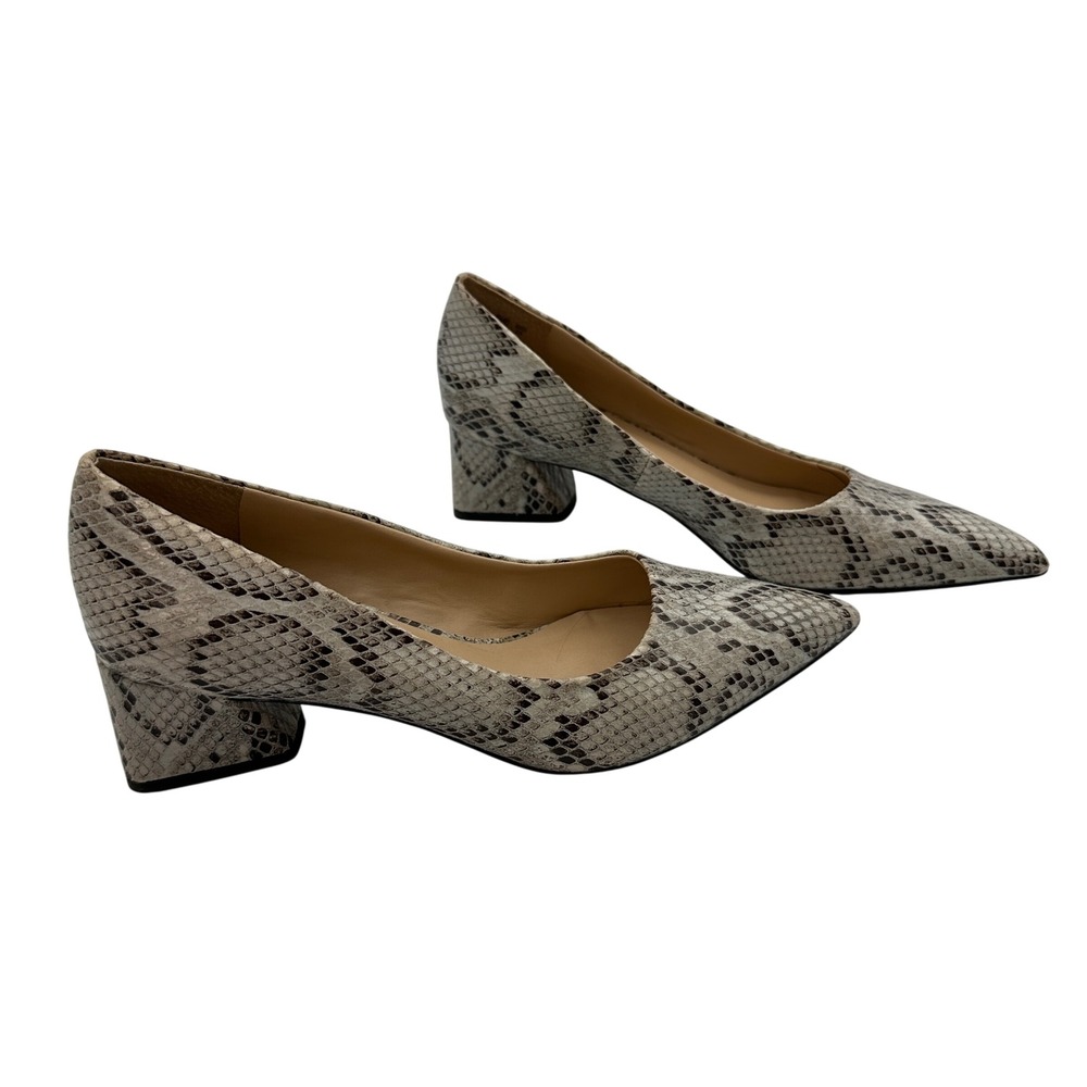 Franco Sarto Snakeskin Pointed Toe Block Heel Pumps Women's 6M Beige Neutral